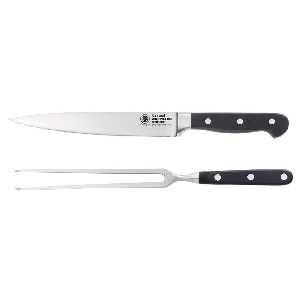 Wooden cutting board with roast beef herbs onions carving knife sharpening steel 20cm - Baccarat