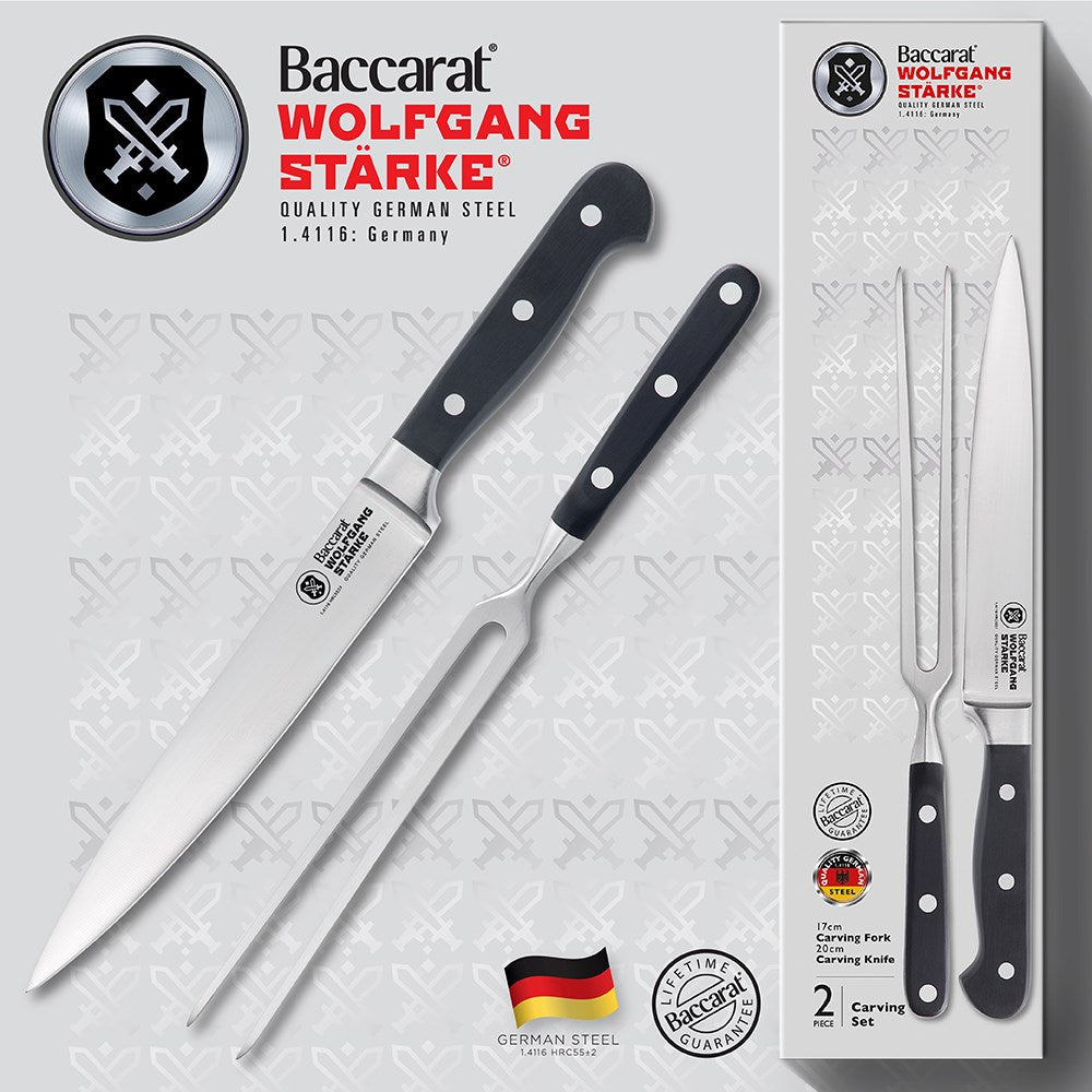 Wooden cutting board with roast beef herbs onions carving knife sharpening steel 20cm - Baccarat