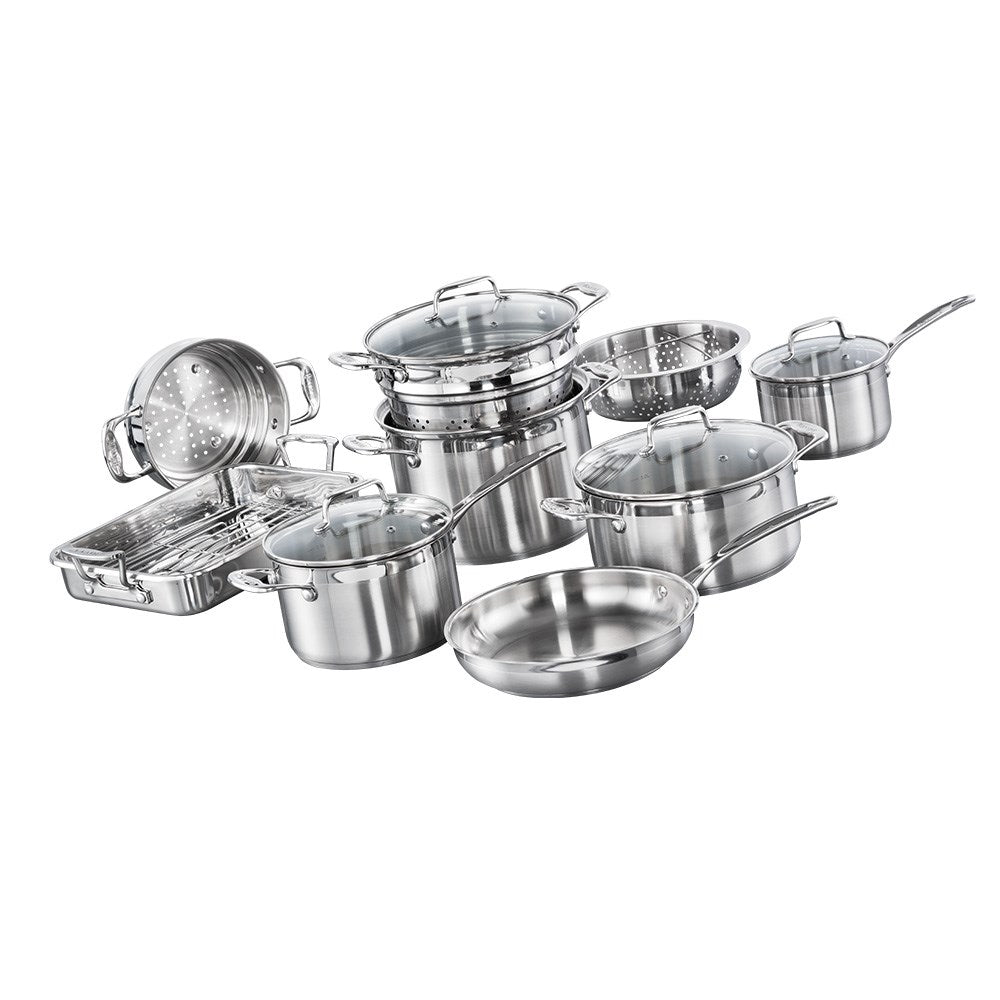 silver cookware set in a box containing pots and pans stainless steel cookware set - Wolfgang Starke