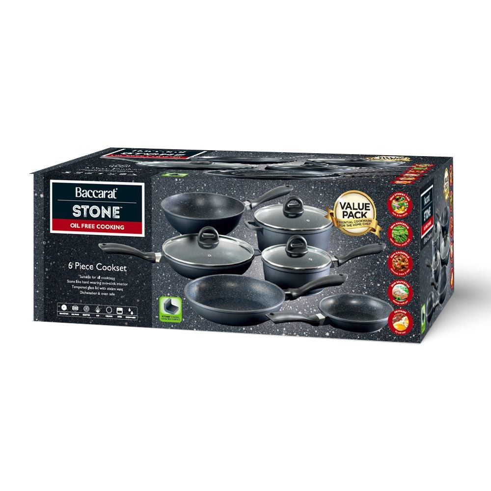 A complete cookware set with non-stick pans and pots featuring sleek black surfaces - Baccarat