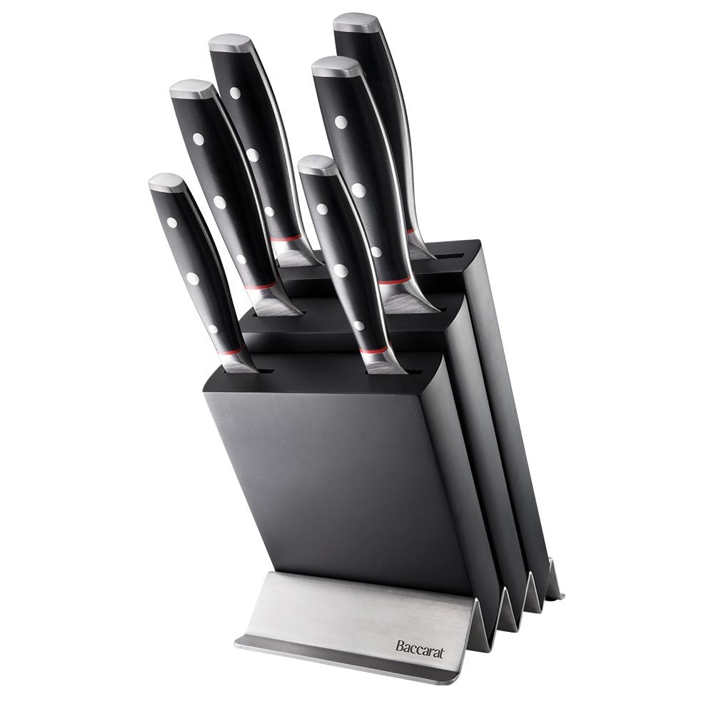 Set of six kitchen knives with black handles and silver blades - knife set - Baccarat iconix holz