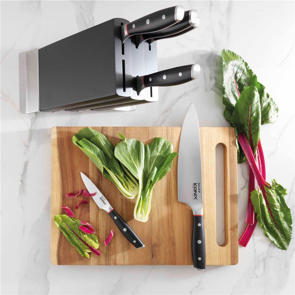 Set of six kitchen knives with black handles and silver blades - knife set - Baccarat iconix holz