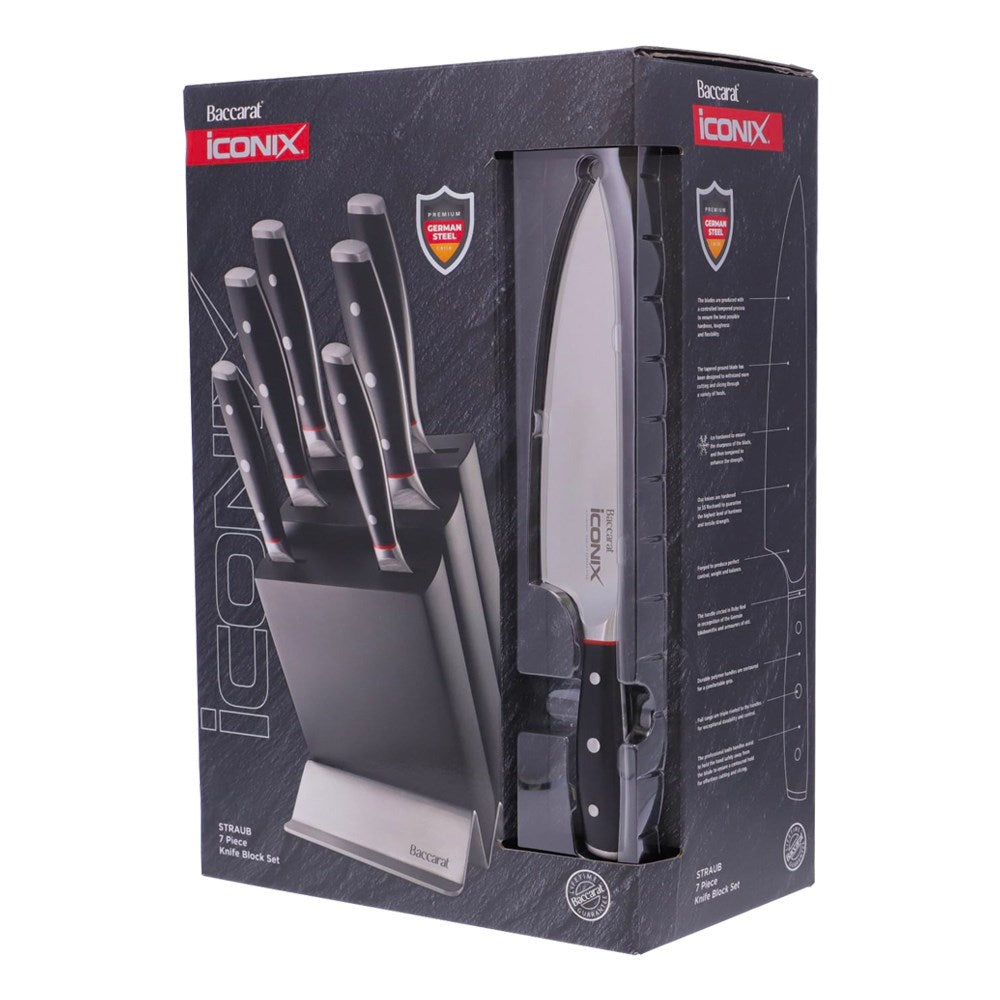Set of six kitchen knives with black handles and silver blades - knife set - Baccarat iconix holz