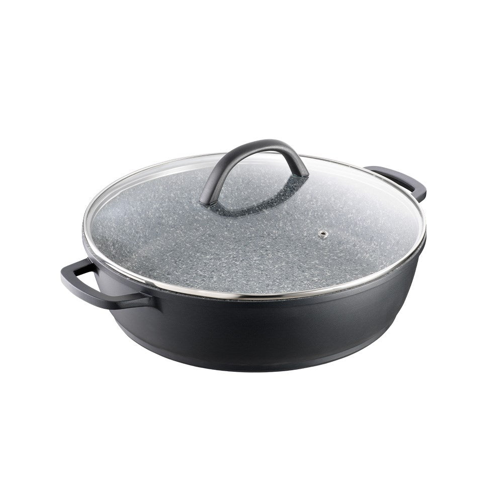 Baccarat Stonex2 Ceramic Saute Pan with lid 32cm with vegetables by a cutting board - Baccarat