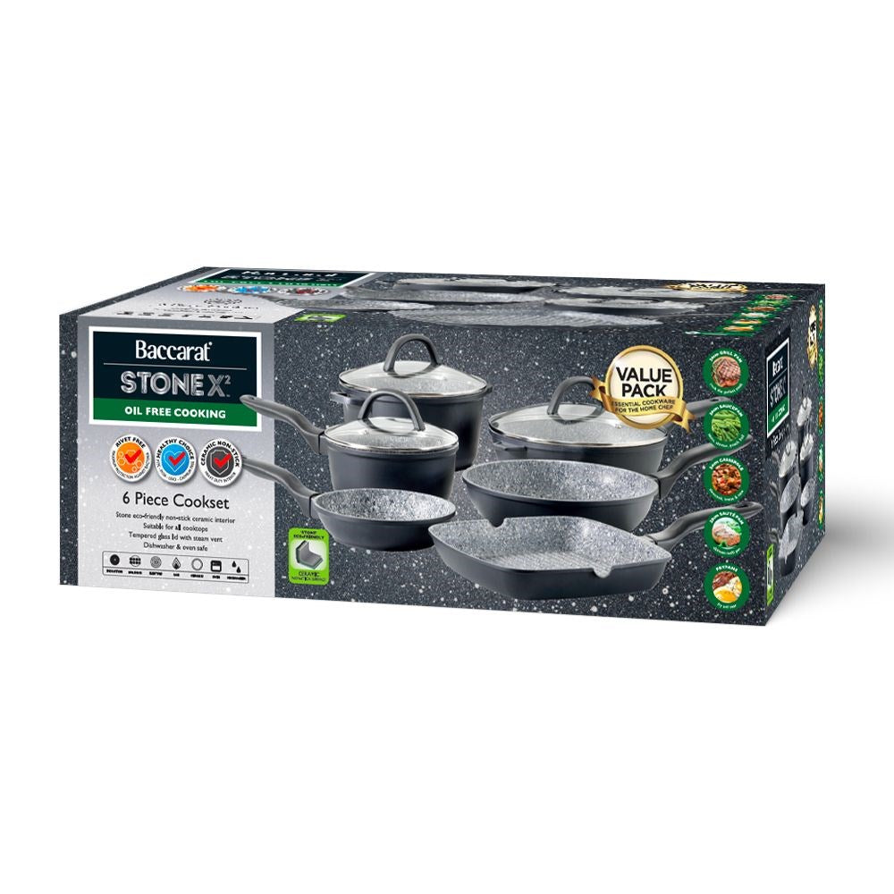 Non-stick pan with induction-ready feature gray color - Baccarat Never Eva Stick 6 piece cookset