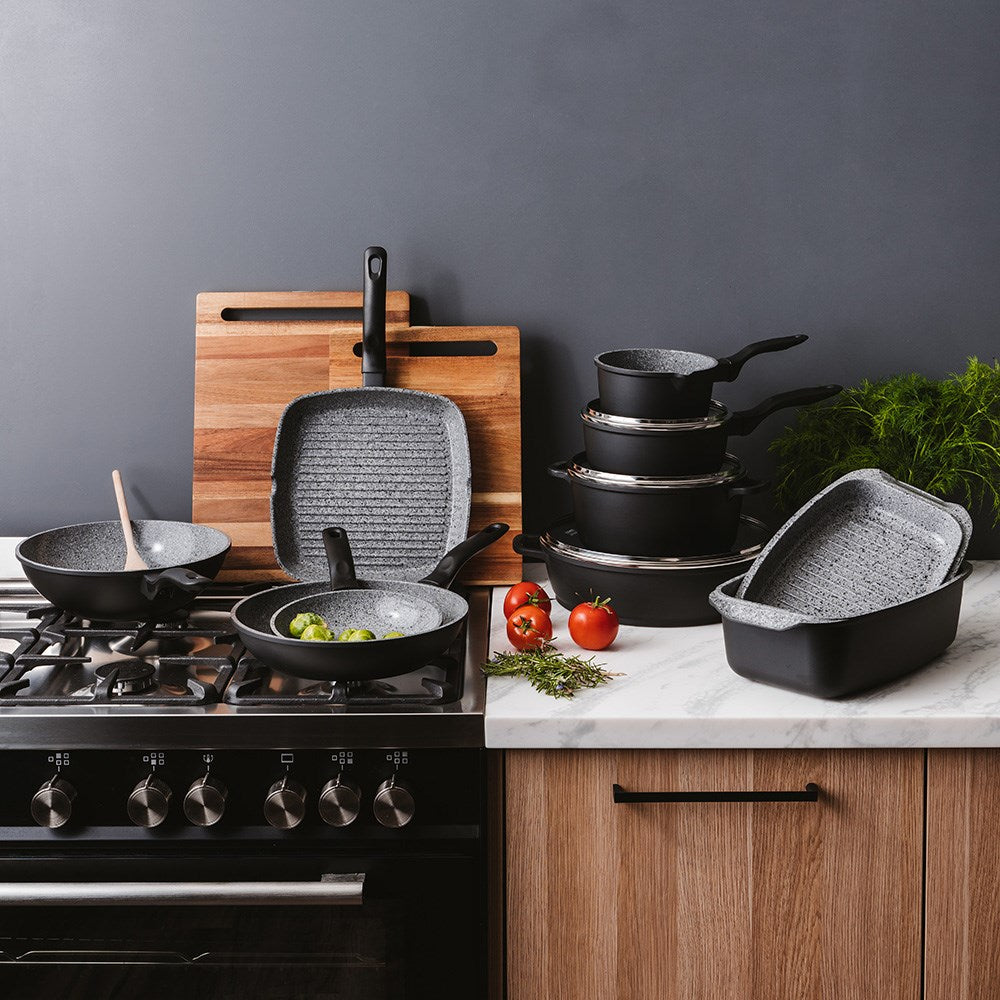 Colorful vegetables in non-stick pans on grey surface ceramic non stick cookware set - Baccarat