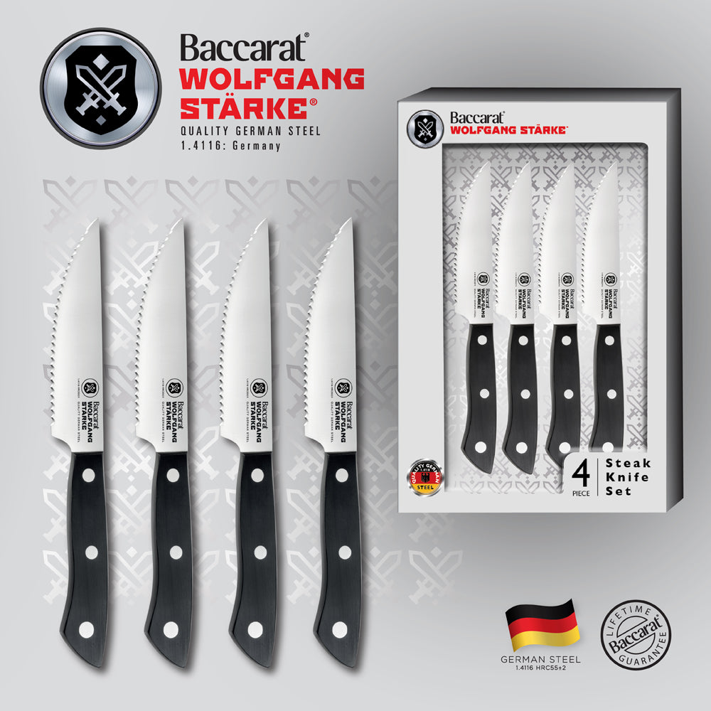 Box of four sharp stainless steel kitchen knives in sleek packaging - Baccarat Wolfgang Starke