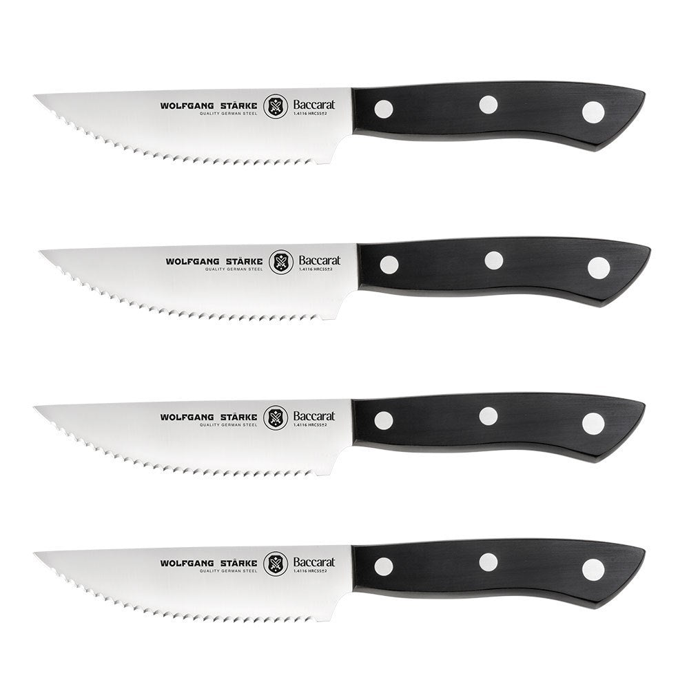 Five kitchen knives with stainless steel blades and black handles - Steak Knife 4 Piece - Baccarat