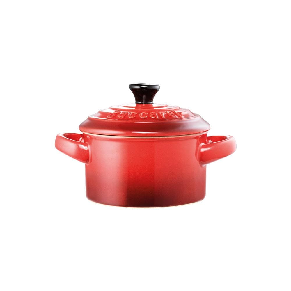 Round red cast iron pot with handles black lid knob red pot cookware - Baccarat le connoisseur