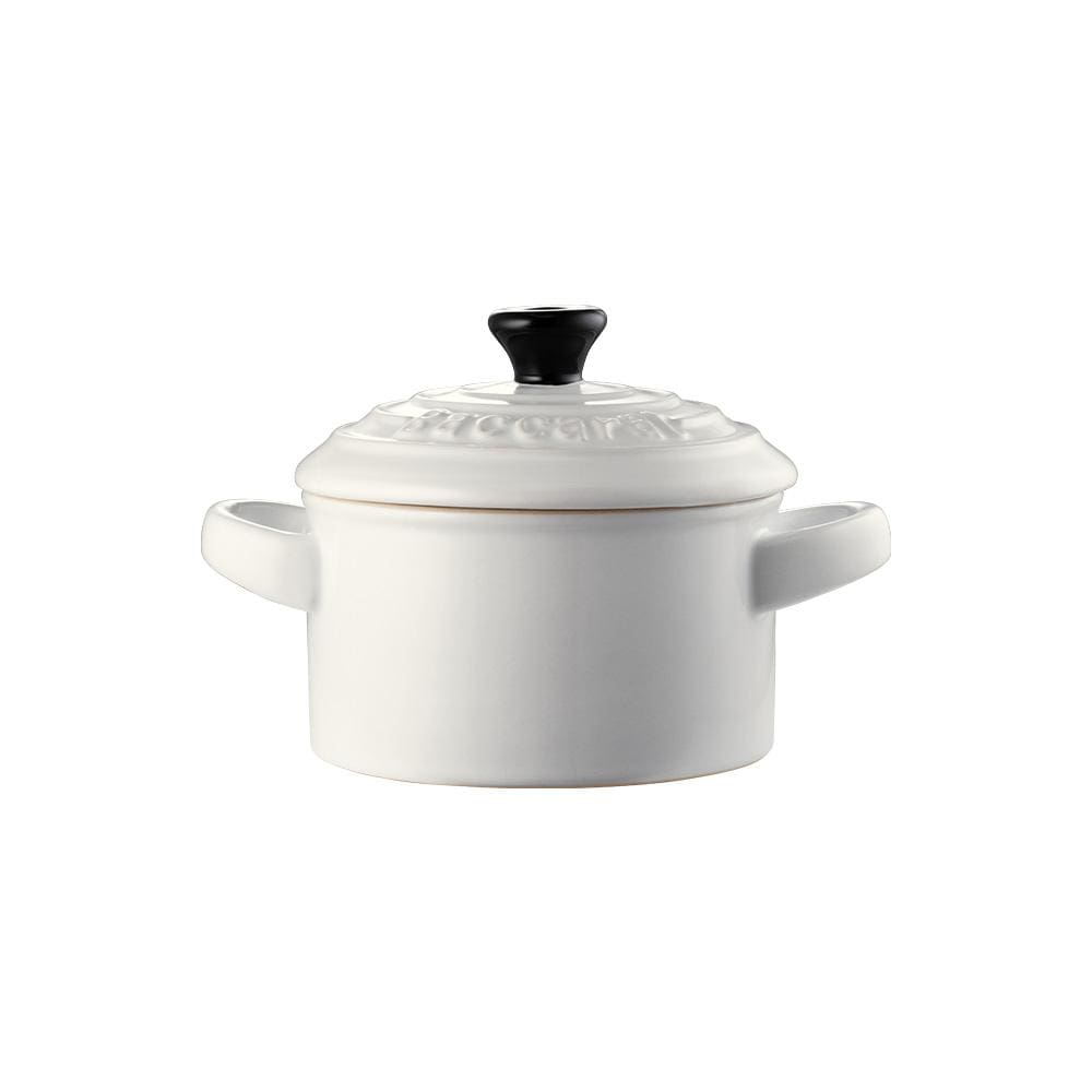 Round white casserole dish with handles and a black knobbed lid - Baccarat le Connoisseur Stoneware