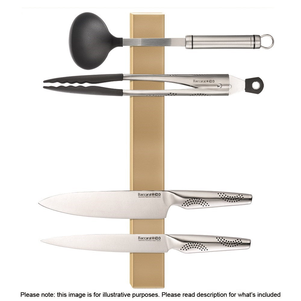Baccarat universal magnetic knife holder 40cm brass with attached utensils and knives - Baccarat