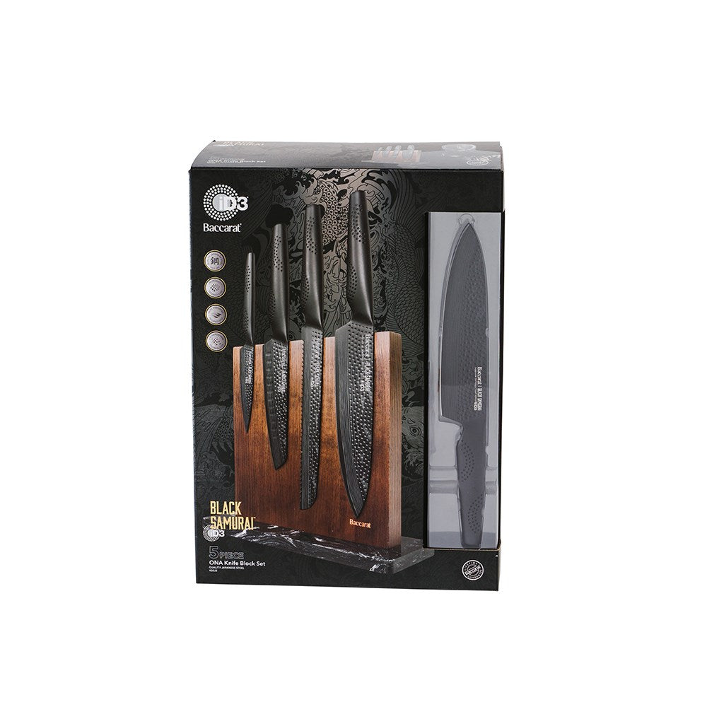 Close-up of two black kitchen knives in a wooden block textured handles colour knives - Baccarat ID3
