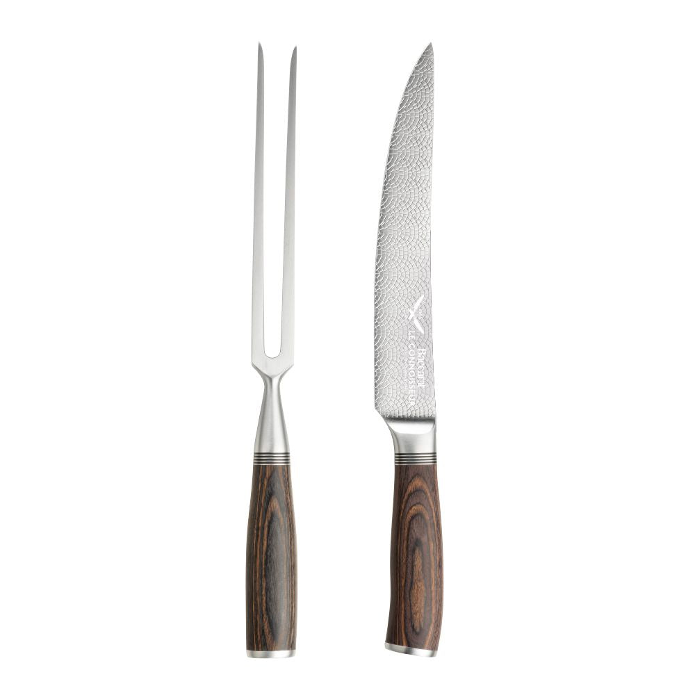 sleek black case with brown handles stainless steel knife and fork - 7 piece knife block - Baccarat
