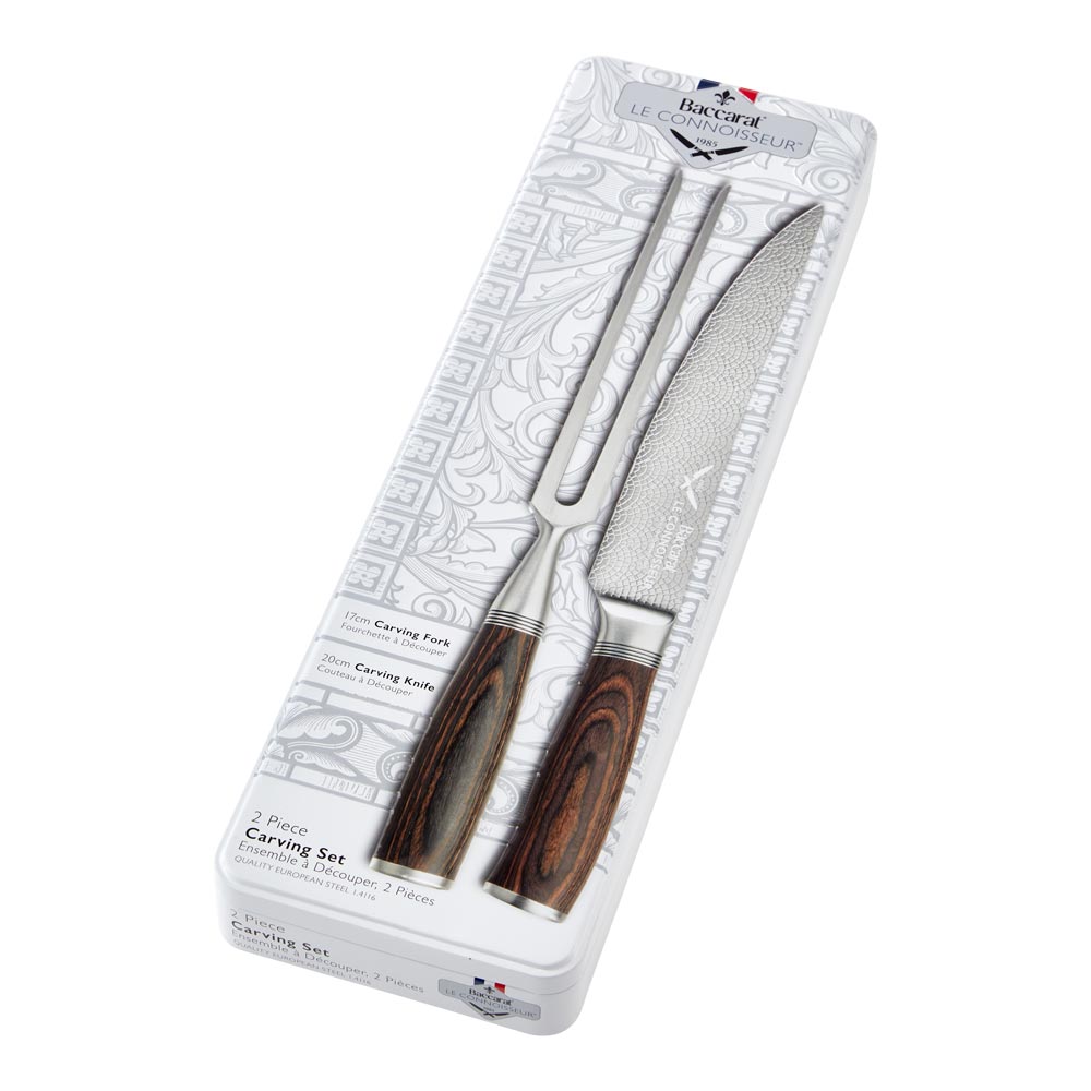 sleek black case with brown handles stainless steel knife and fork - 7 piece knife block - Baccarat