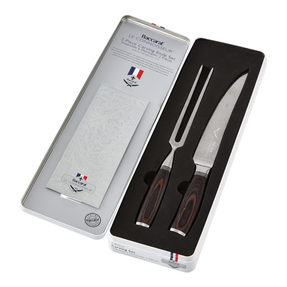 sleek black case with brown handles stainless steel knife and fork - 7 piece knife block - Baccarat