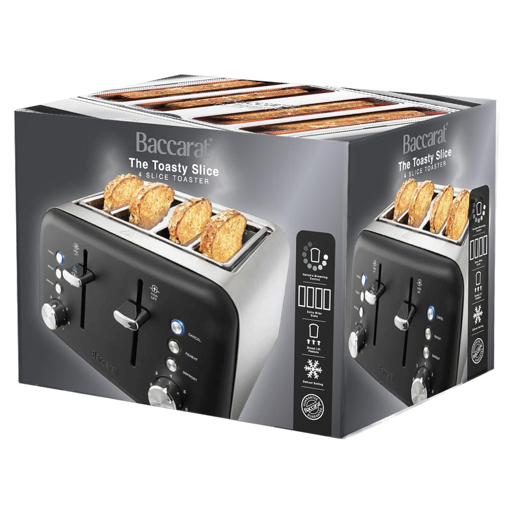 Kitchen counter with toast and a cup black four slice toaster frypan black toast frypan - Baccarat