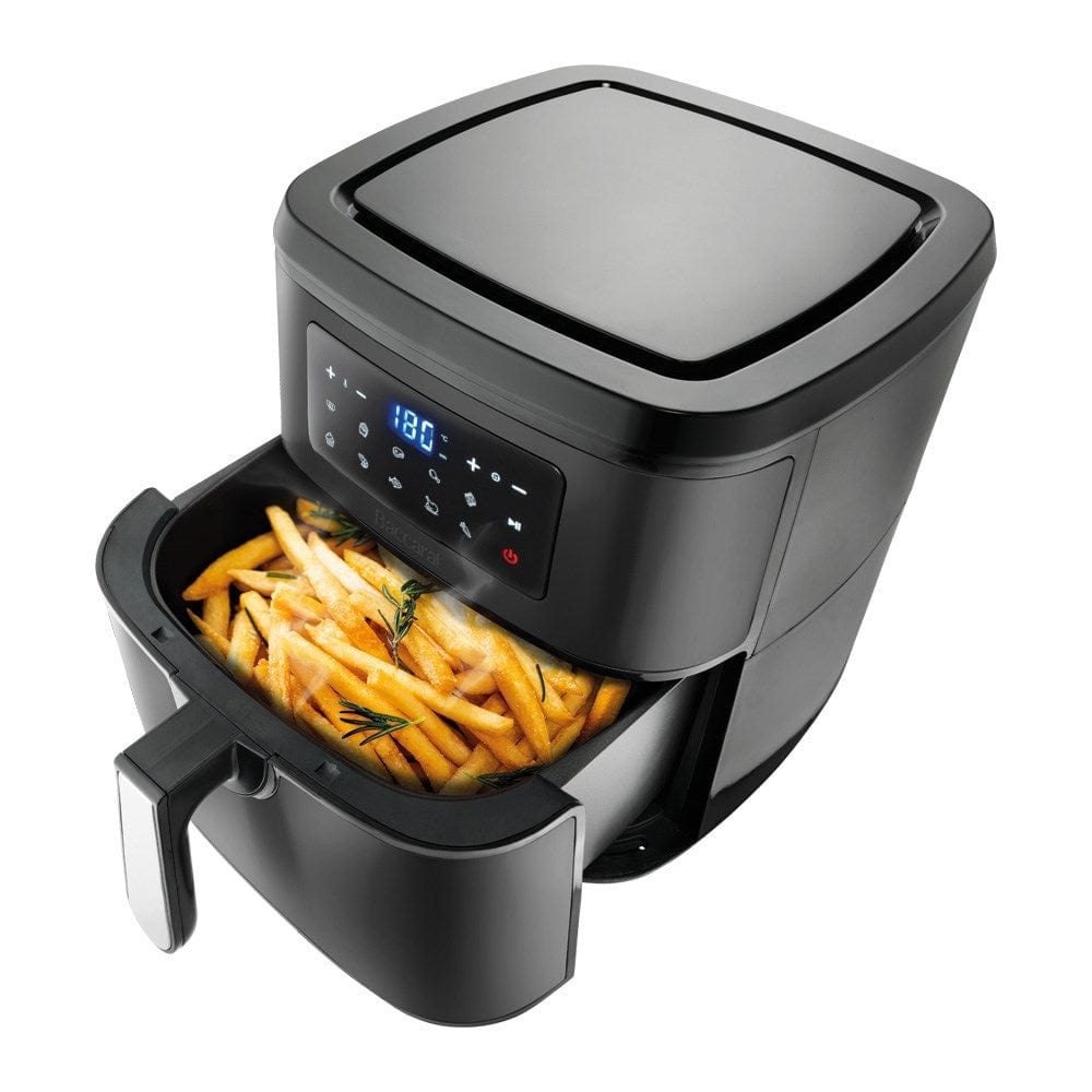 A digital air fryer with a sleek design and touchscreen display showing 180 degrees black - Baccarat