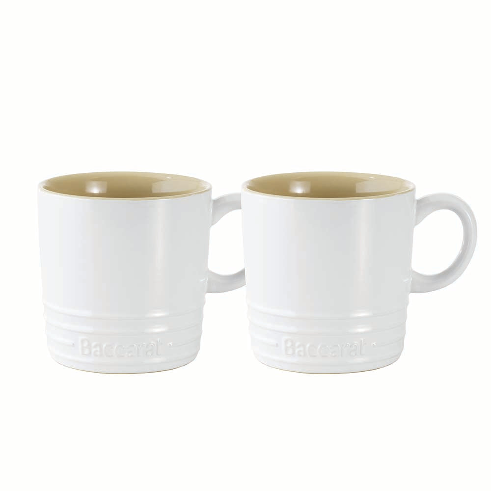 Two white ceramic mugs with beige interiors glossy finish 90ml espresso cups - Gourmet Universal