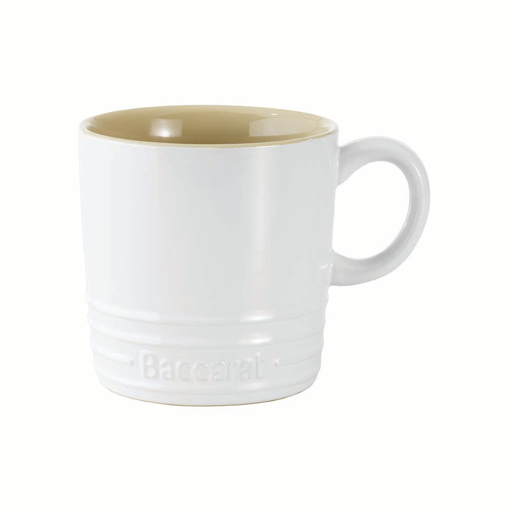 Two white ceramic mugs with beige interiors glossy finish 90ml espresso cups - Gourmet Universal