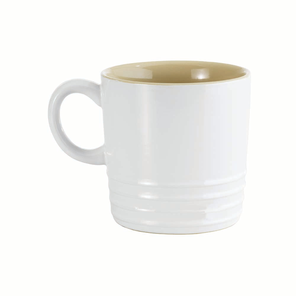 Two white ceramic mugs with beige interiors glossy finish 90ml espresso cups - Gourmet Universal