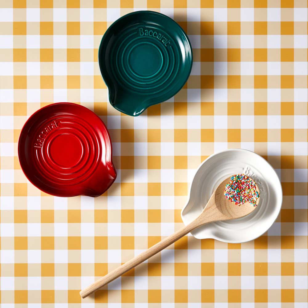 Dark green ceramic spoon rest with ridged design - Baccarat iconix cordless electric knife