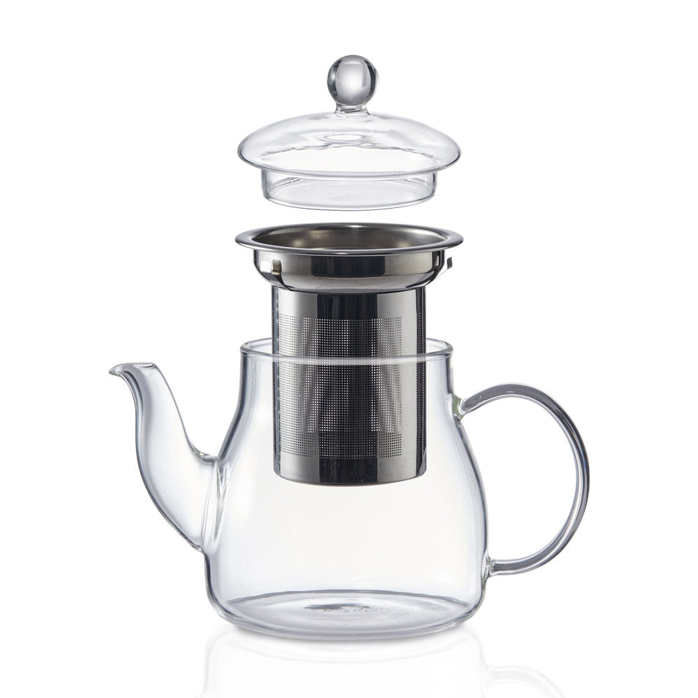 A glass teapot with stainless steel infuser and lid flaunting clear design - Baccarat Barista Venice