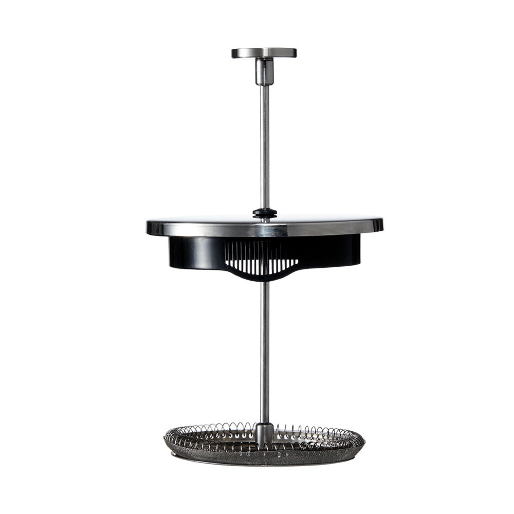 A clear Baccarat Double-Wall Coffee Press pitcher with a side handle perfect for serving beverages