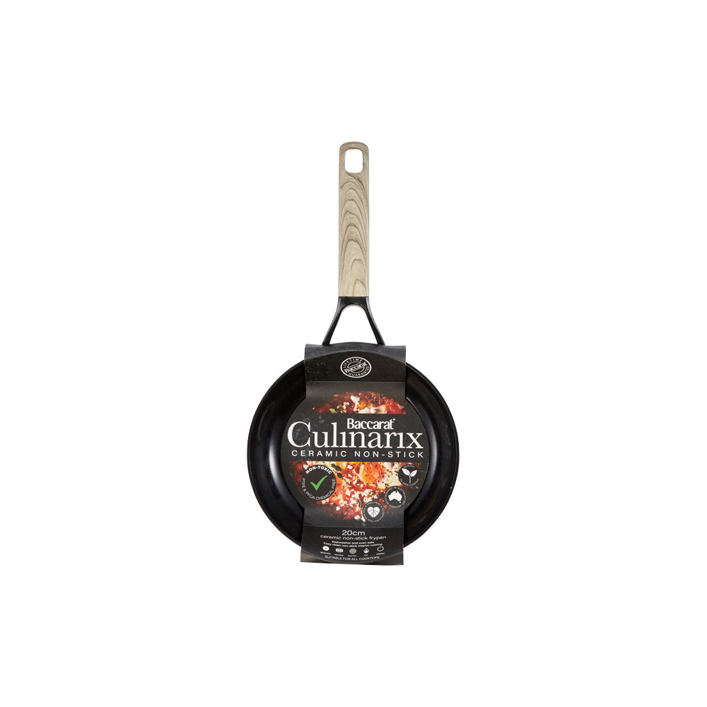 Black frying pan with handle colourful food graphics 31cm round saute pan - Baccarat le connoisseur