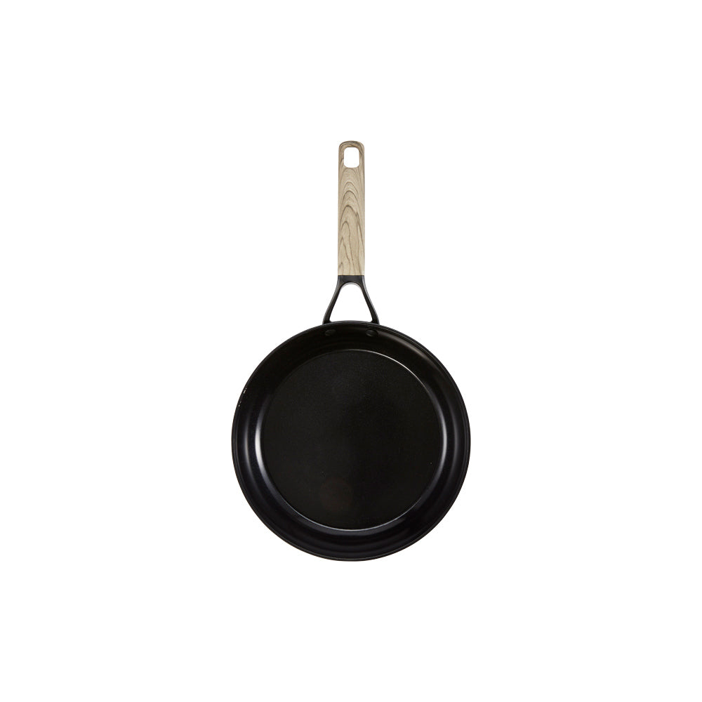 Creamy pasta with herbs on a white plate with parmesan wedge and non stick frypan 20cm - Baccarat