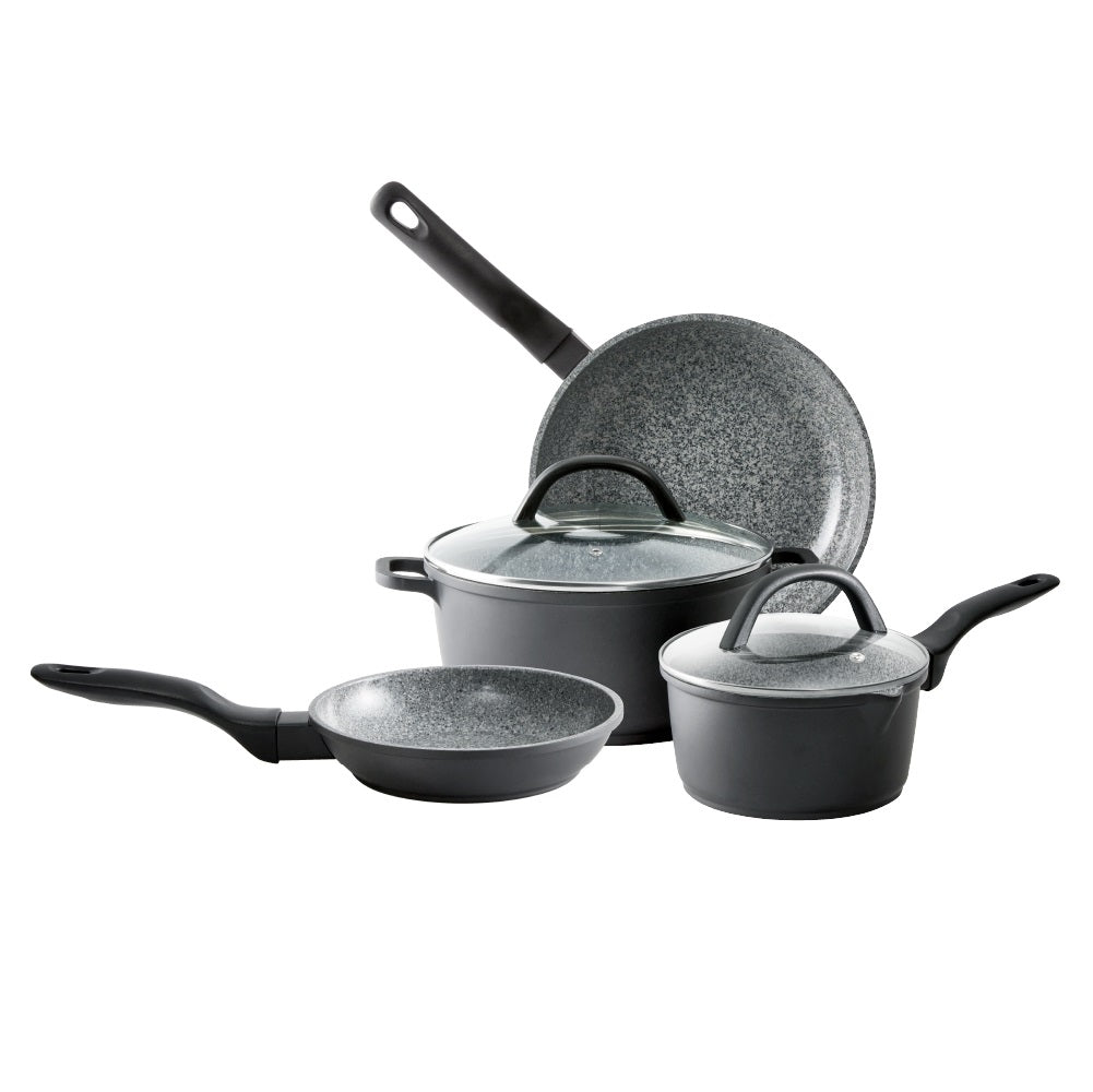 Grey non-stick cookware set with frying pan saucepan and pot with lids - Baccarat 4-piece cookware