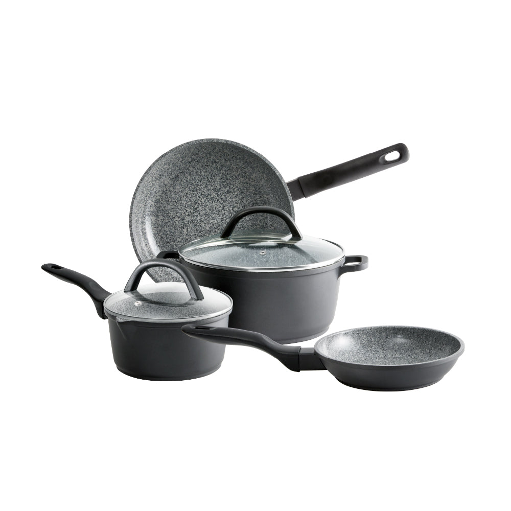 Grey non-stick cookware set with frying pan saucepan and pot with lids - Baccarat 4-piece cookware