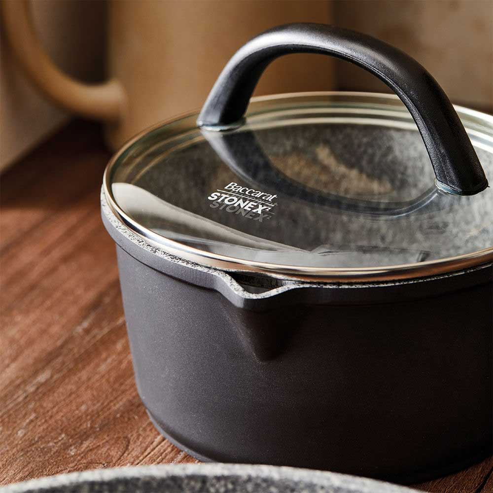 Grey non-stick cookware set with frying pan saucepan and pot with lids - Baccarat 4-piece cookware