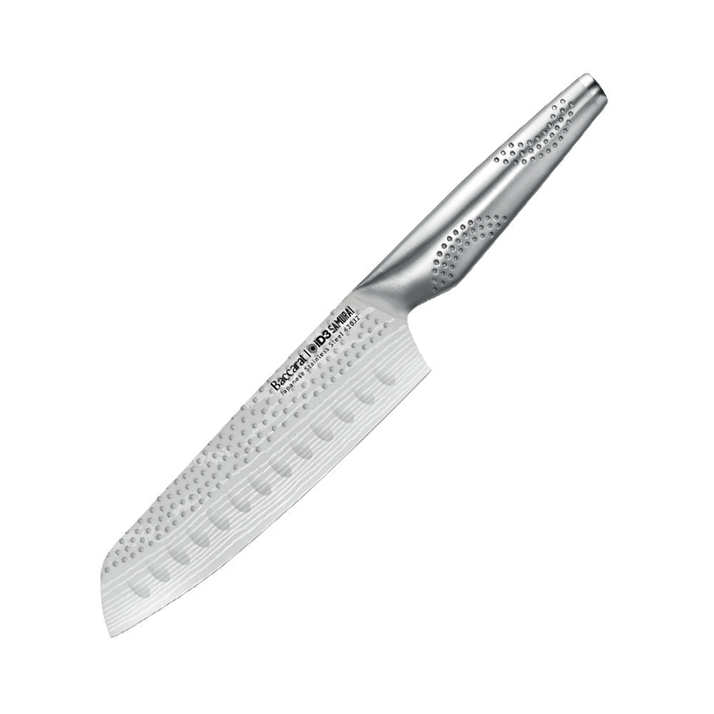 A sharp stainless steel kitchen knife on a white background featuring a silver blade 15cm - Baccarat