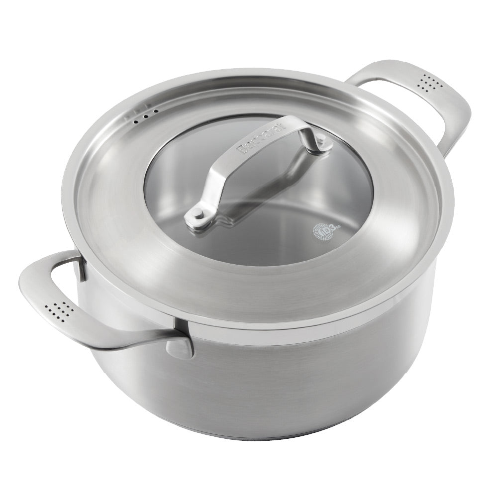 Shiny silver pot with a lid featuring a sleek handle design stainless steel saucepan 20cm - Baccarat