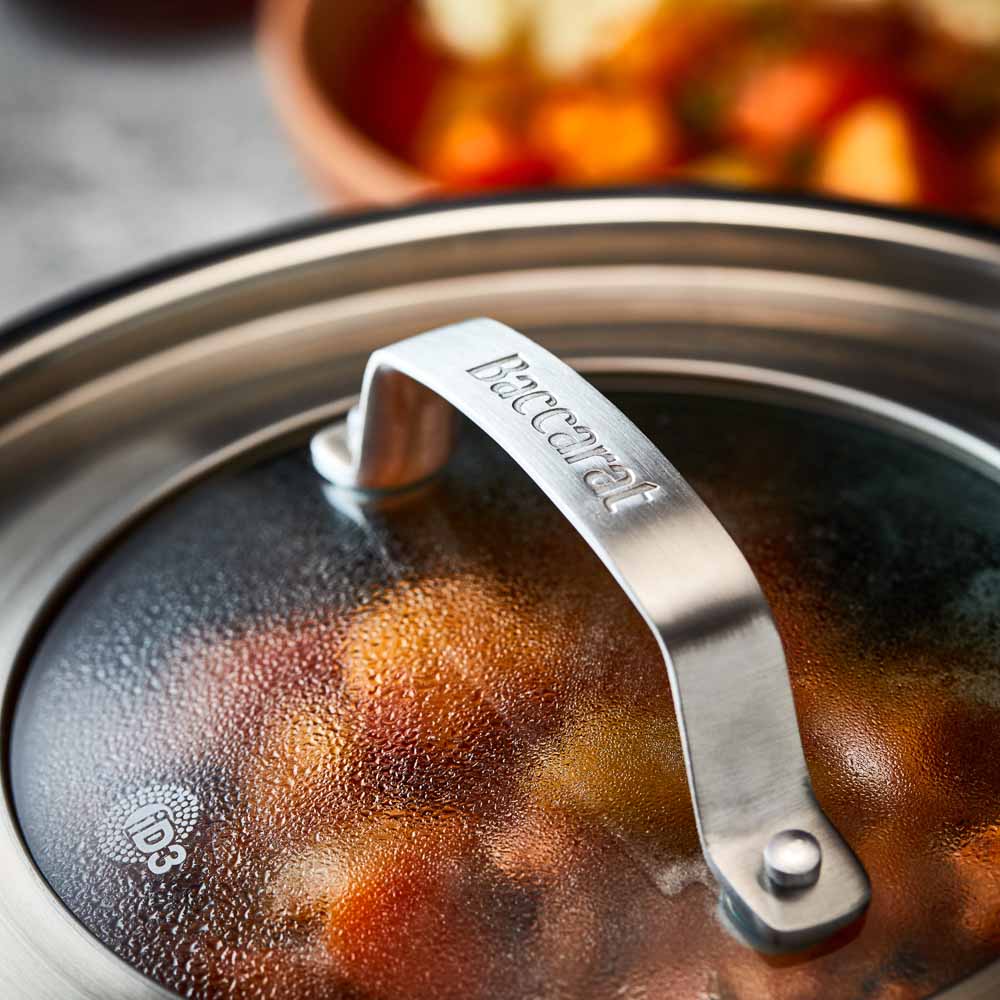 Shiny silver pot with a lid featuring a sleek handle design stainless steel saucepan 20cm - Baccarat