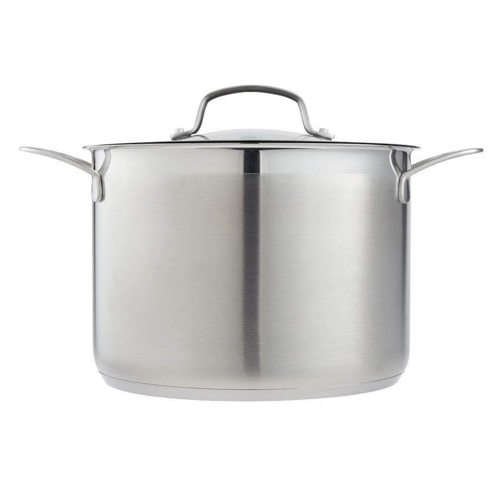 Close-up of a stainless steel pot lid with a handle and steam holes modern cookware 24cm - Baccarat