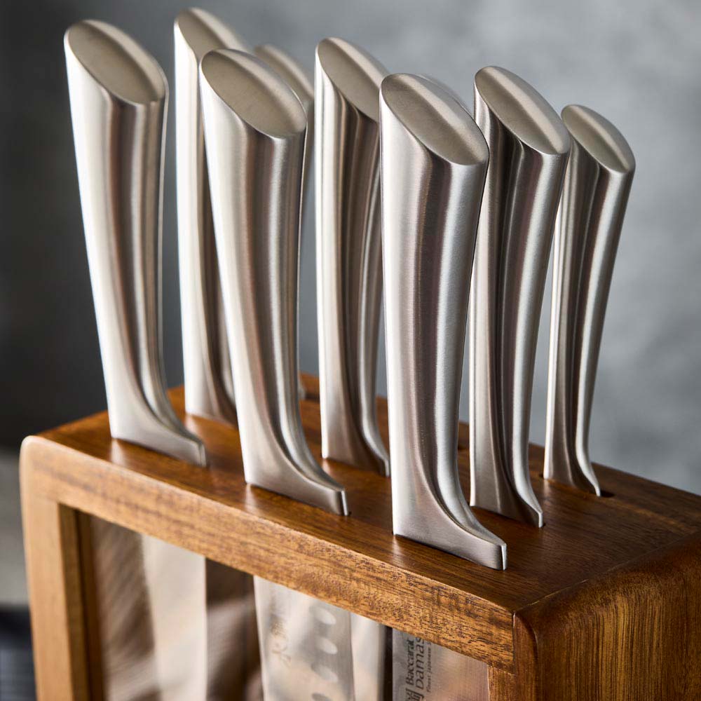 Sleek knife block set with stainless steel knives in a wooden case culinary chef's choice - Baccarat