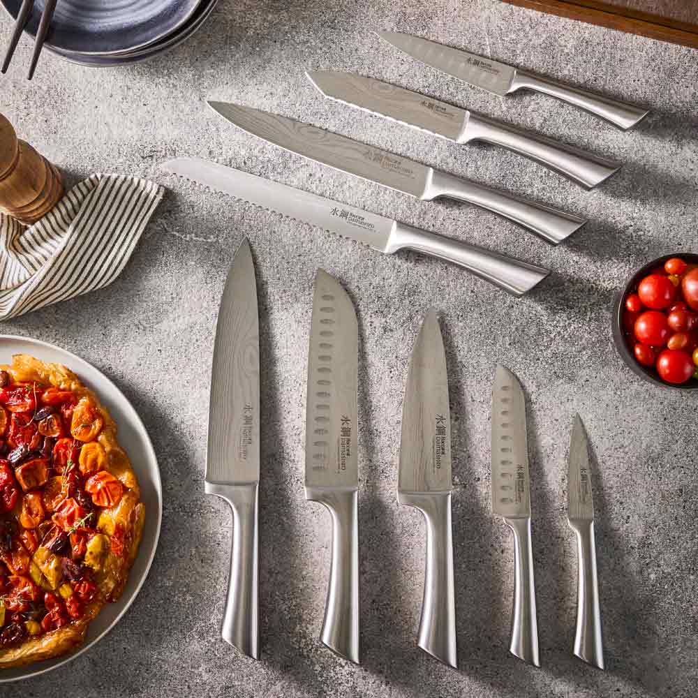 Sleek knife block set with stainless steel knives in a wooden case culinary chef's choice - Baccarat