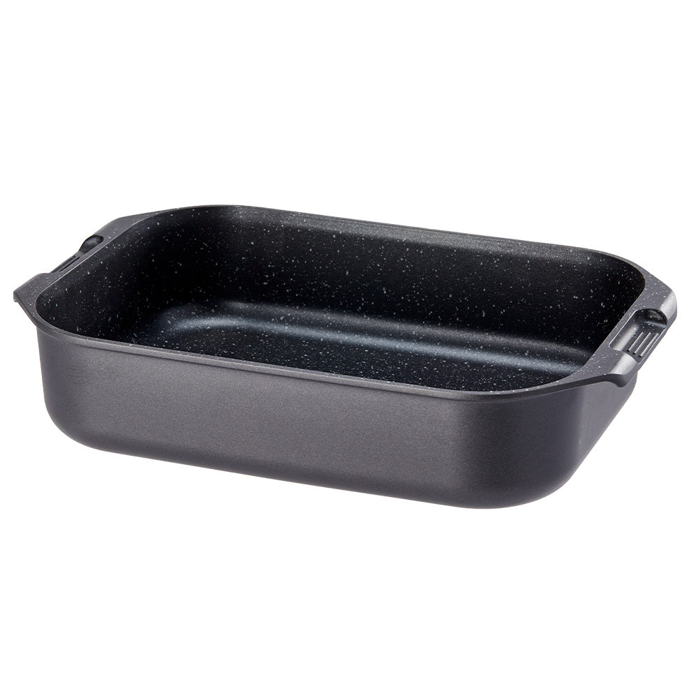 Sleek rectangular black roasting pan with stainless steel lid non-stick surface - Damashiro Kire