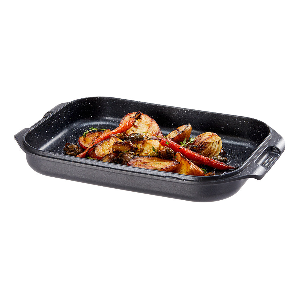 Sleek rectangular black roasting pan with stainless steel lid non-stick surface - Damashiro Kire