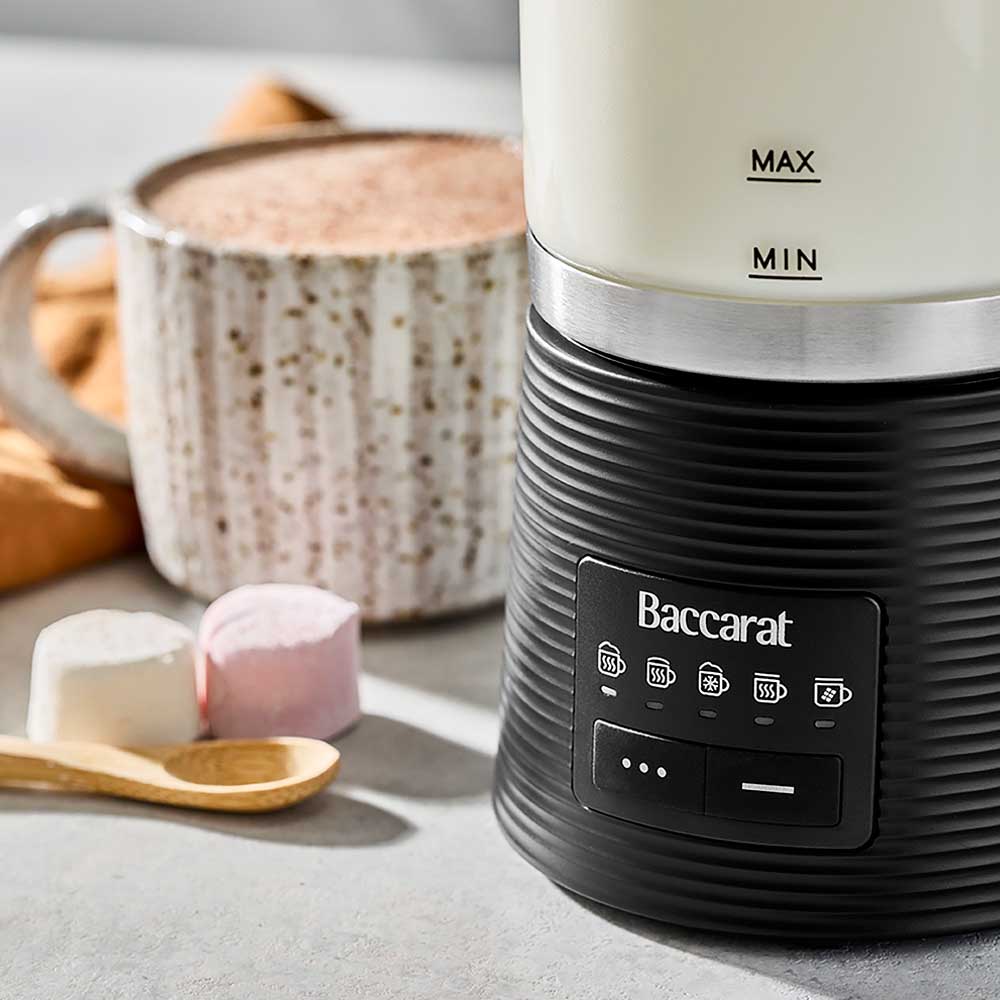 electric glass milk frother with 5 heat settings