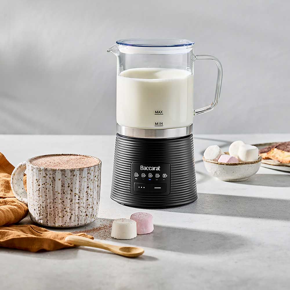 electric glass milk frother with hot chocolate