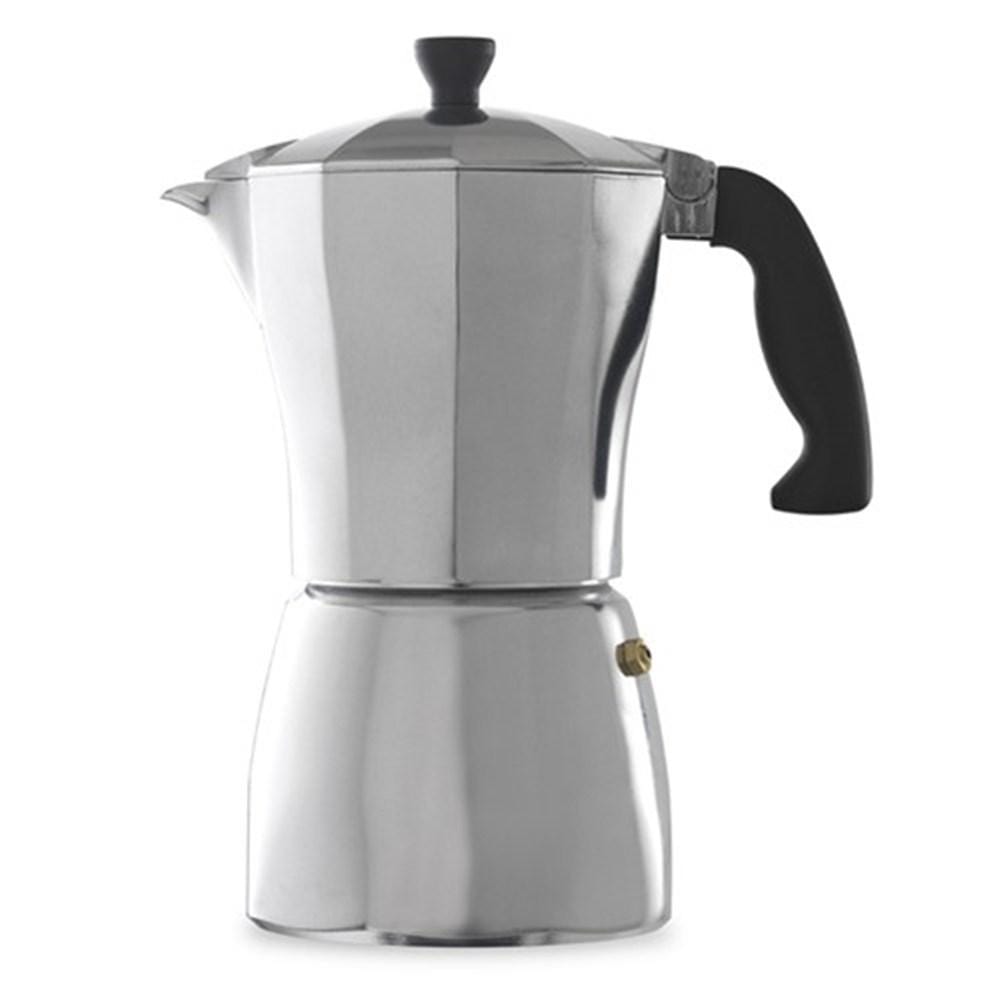 A polished and sleek stovetop espresso maker with an ergonomic handle - Baccarat Barista Brillante