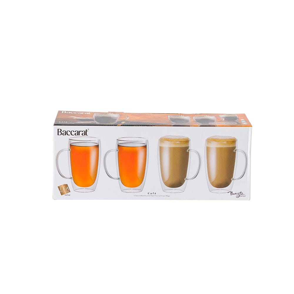 Three Baccarat Barista Cafe Set of Double Wall Thermal Glass Tumblers with coffee with whipped cream