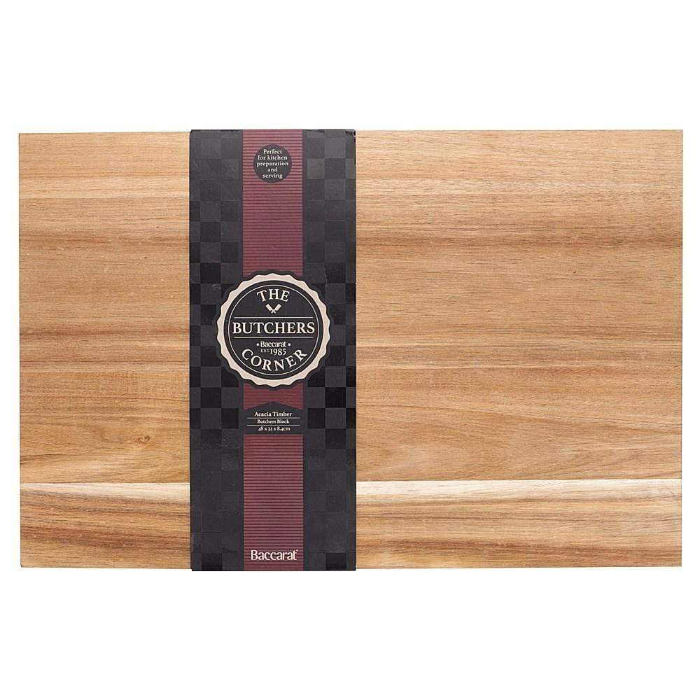 A rectangular wooden cutting board featuring natural grain in light brown - Baccarat Butchers Corner