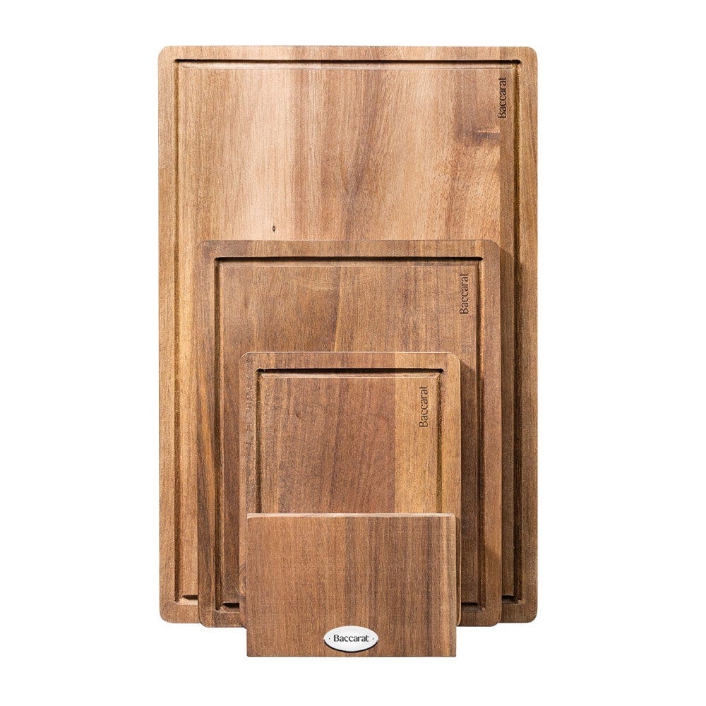 Four Baccarat Butchers Corner cutting boards in assorted sizes ideal for kitchen use in brown colour