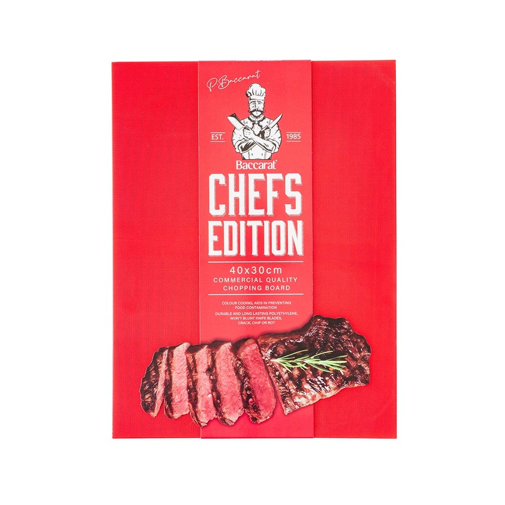 a vibrant red cutting board showcasing fresh ingredients and culinary tools - Baccarat