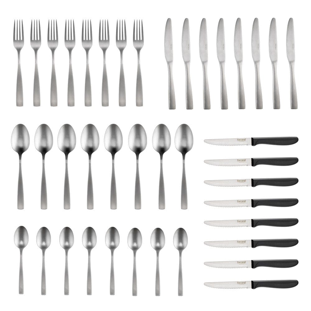 elegant polished silver stainless steel cutlery set with sleek black handles - Baccarat Daisho Suki