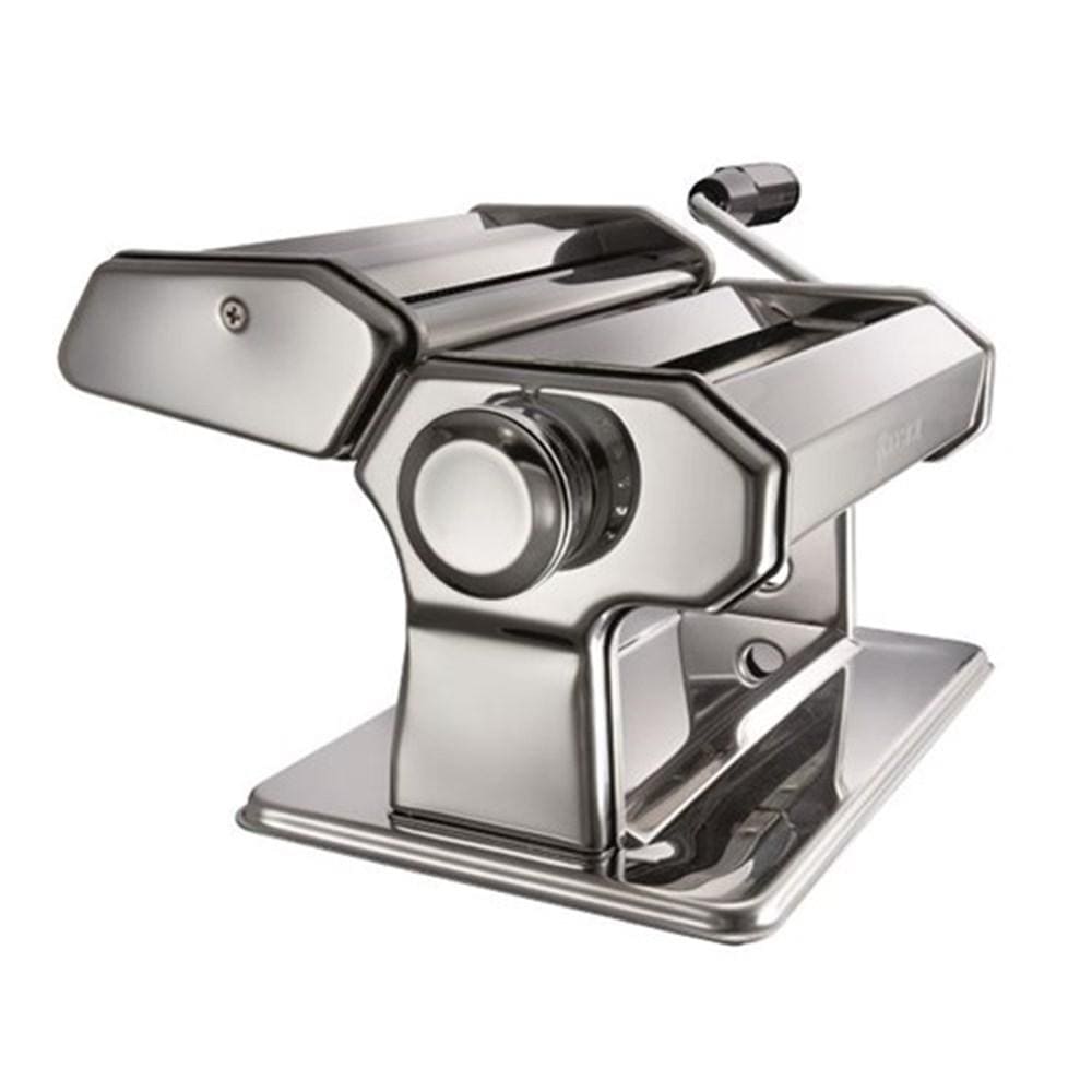 Fresh pasta and flour with a pasta maker on a gray background chrome pasta machine 180mm - Baccarat