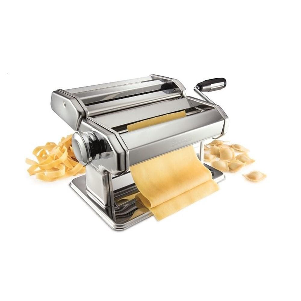 Fresh pasta and flour with a pasta maker on a gray background chrome pasta machine 180mm - Baccarat